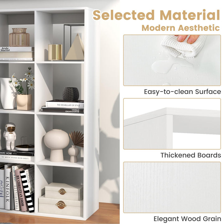 Giantex 8-Cube Bookcase, White Cubby Bookshelf w/Back Guardrail & Anti-Tipping Kits