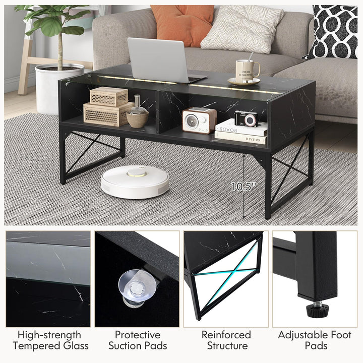 Giantex LED Coffee Table, High Gloss Coffee Tables with 4 Storage Cubes