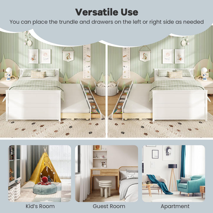 Giantex Full Size Bed Frame with Twin Trundle & 3 Storage Drawers