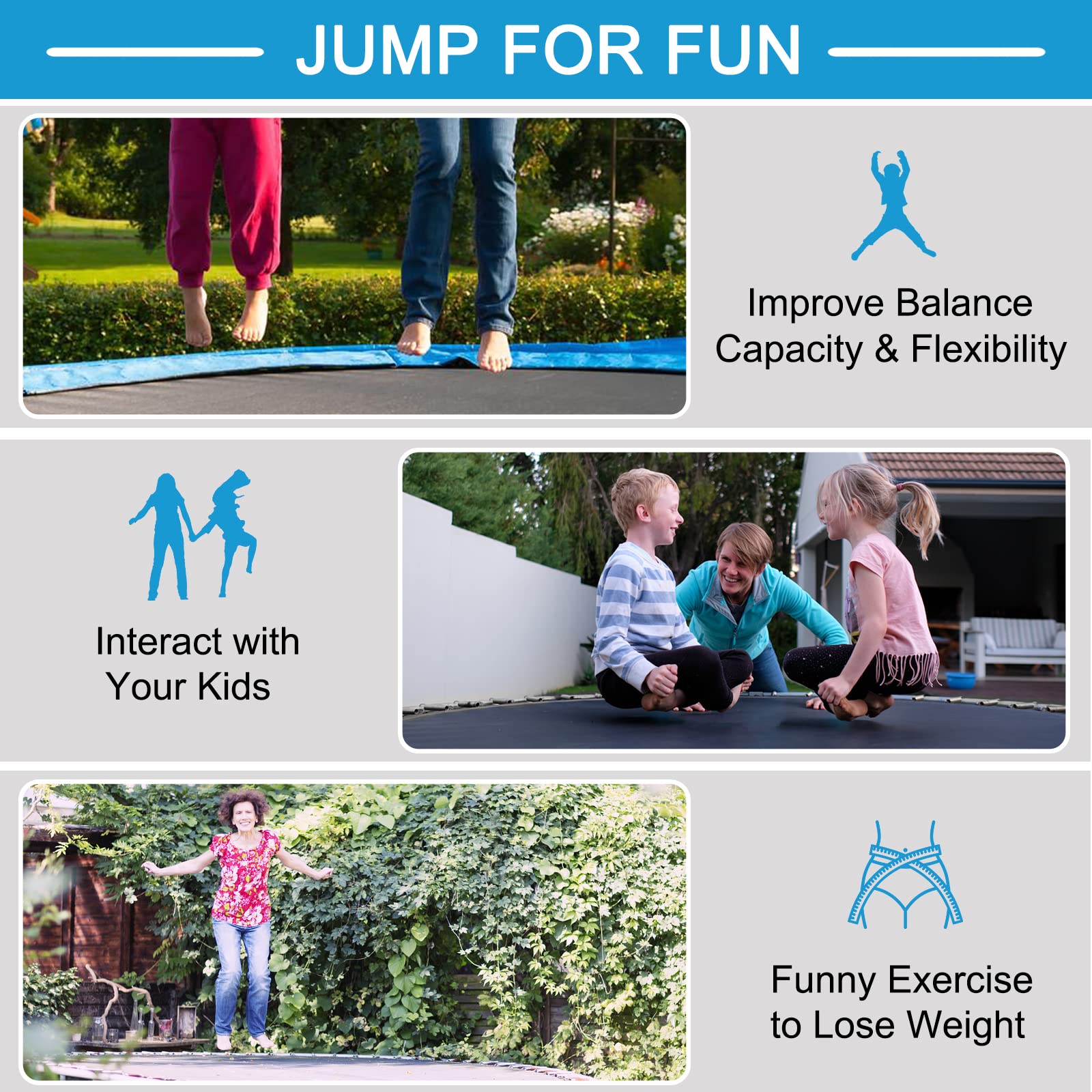 ASTM Approved 8 10 12 14 15 16Ft Trampoline for Adults Kids