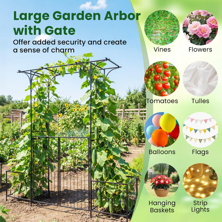 Giantex 79" W x 81" H Metal Garden Arbor with Gate and Planter