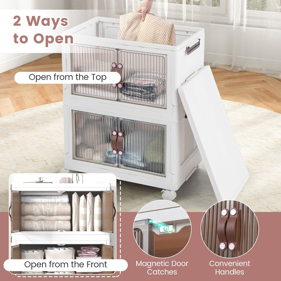 Giantex 3-tier Collapsible Storage Bins with Wheels and Lid