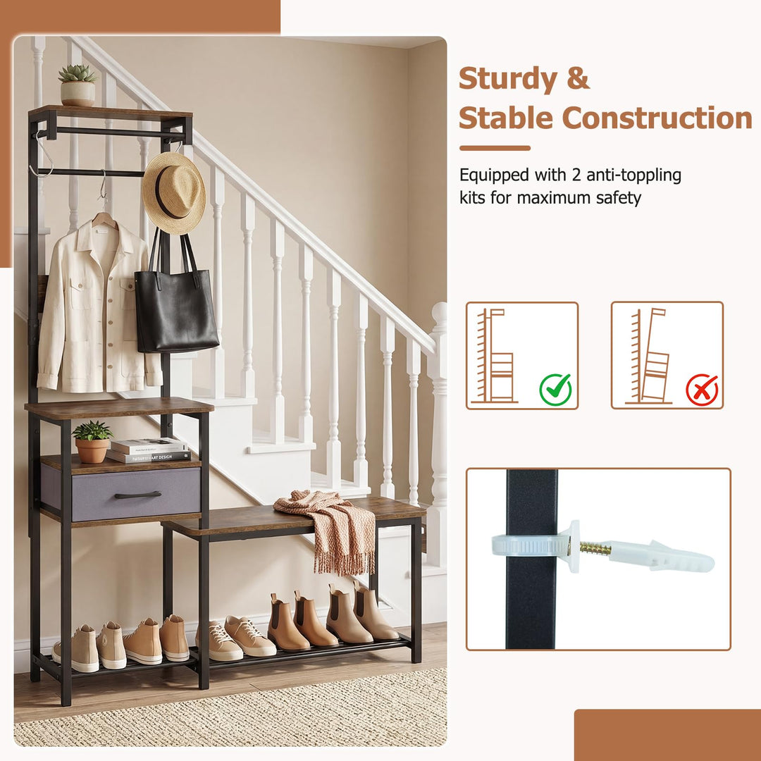 Giantex 7-in-1 Hall Tree with Bench and Shoe Storage