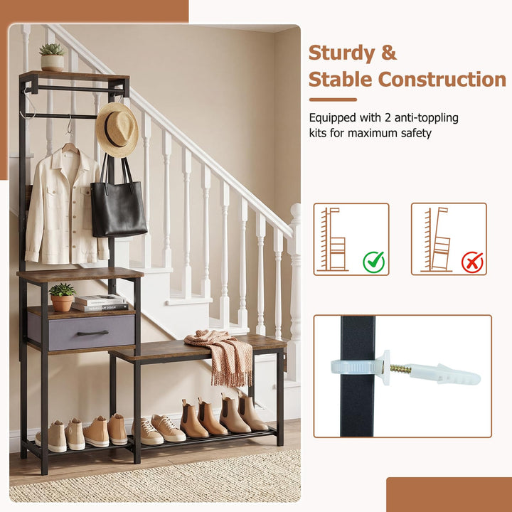 Giantex 7-in-1 Hall Tree with Bench and Shoe Storage