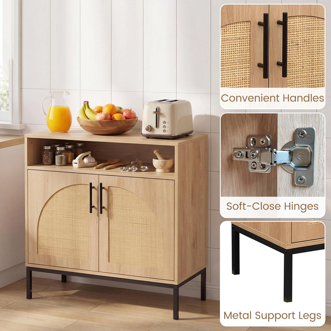 Giantex 32" Sideboard Buffet Cabinet with 2 Natural Rattan Decorated Doors (1/2)