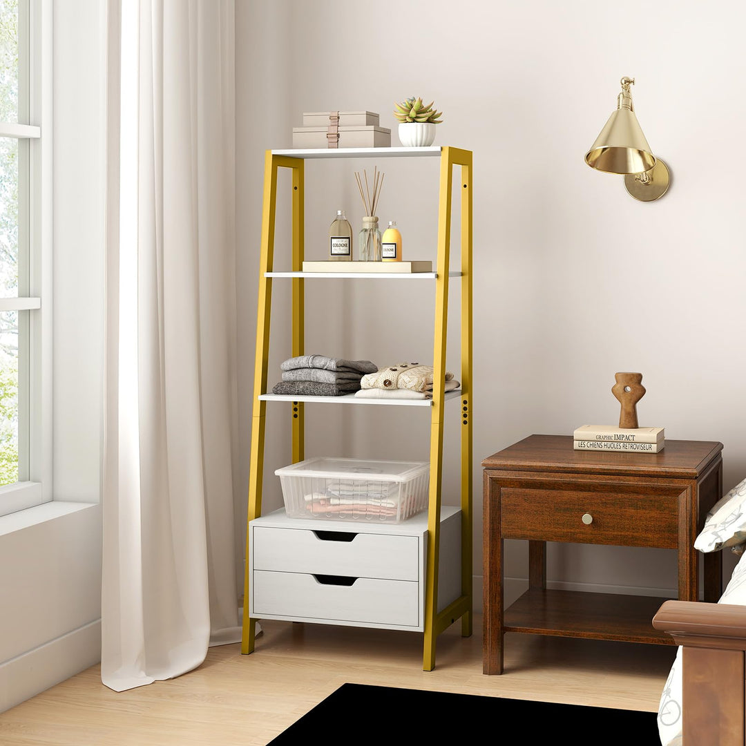 Giantex 4-Tier Bookshelf with 2 Drawers Set of 1/2