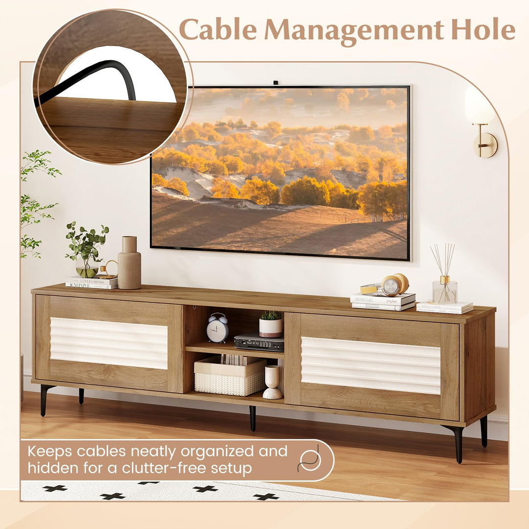 Giantex Mid Century Modern TV Stand for 55-65 Inch TV Waveform Fluted Entertainment Center