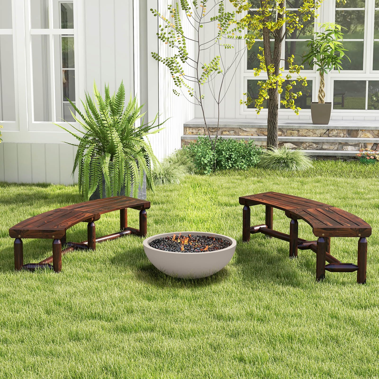 Giantex Wooden Outdoor Bench for 2-Person - Fire Pit Chair Bench