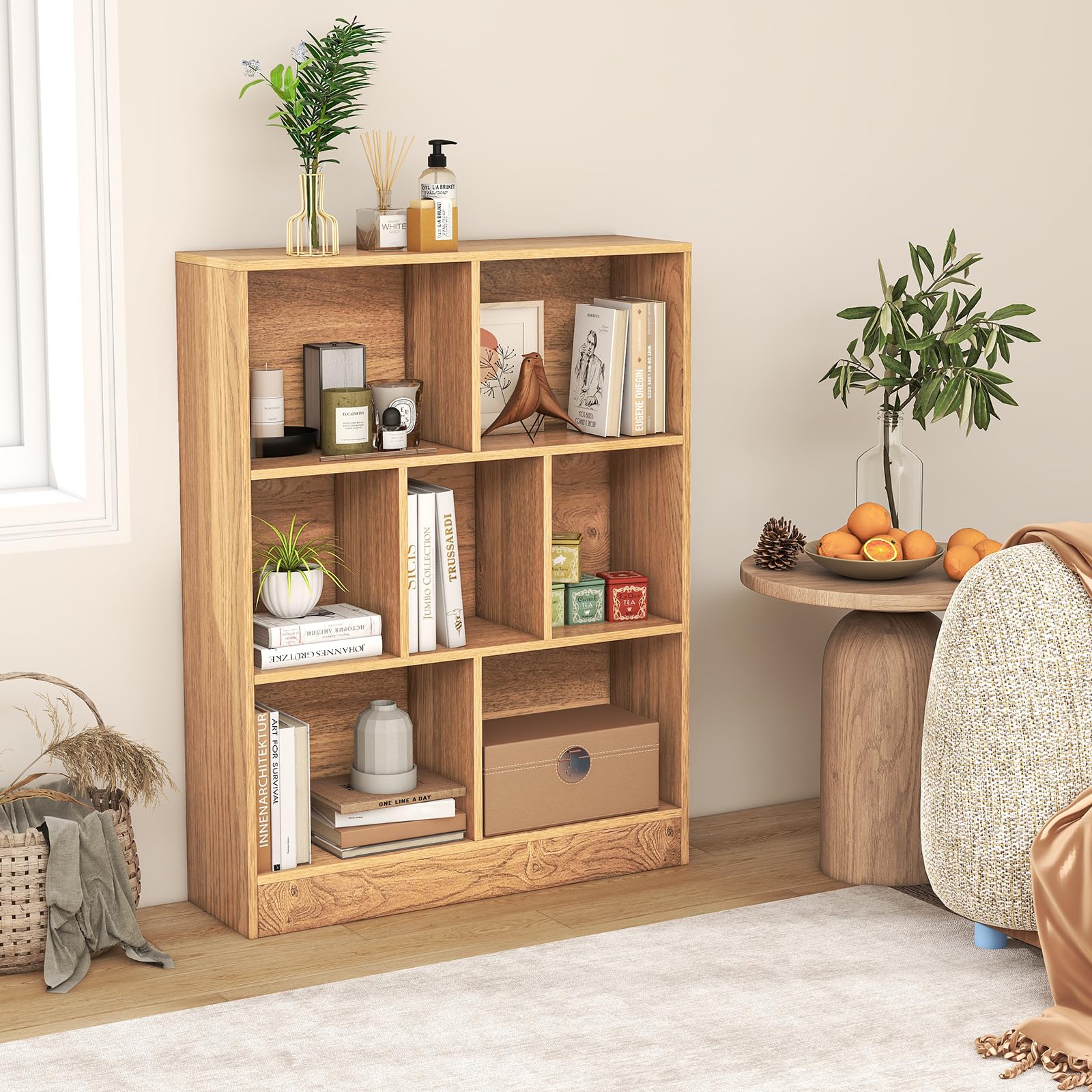 Giantex 8 Cube Bookcase, 4-Tier Freestanding Bookshelf w/ 8 Open Compartments, 2 Anti-Tipping Kits
