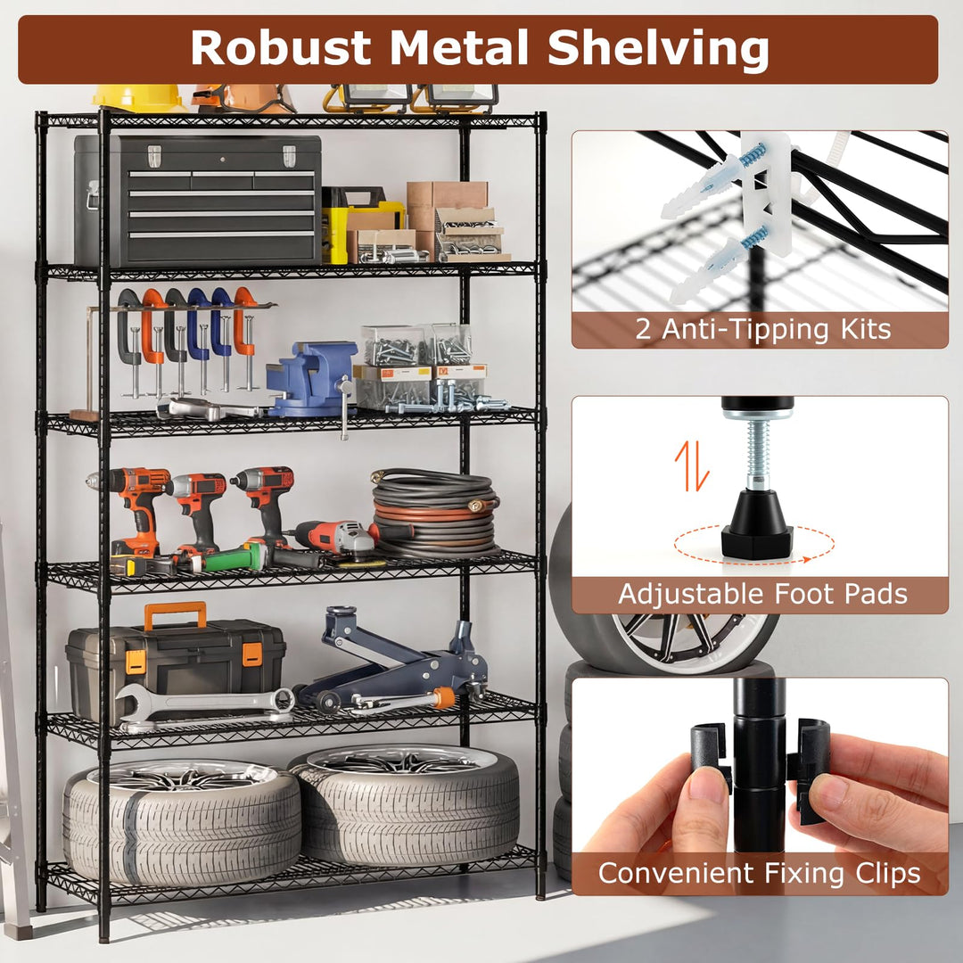 Giantex 6-Tier Metal Storage Shelving Unit with V-Shaped Wire Rack for Home Garage