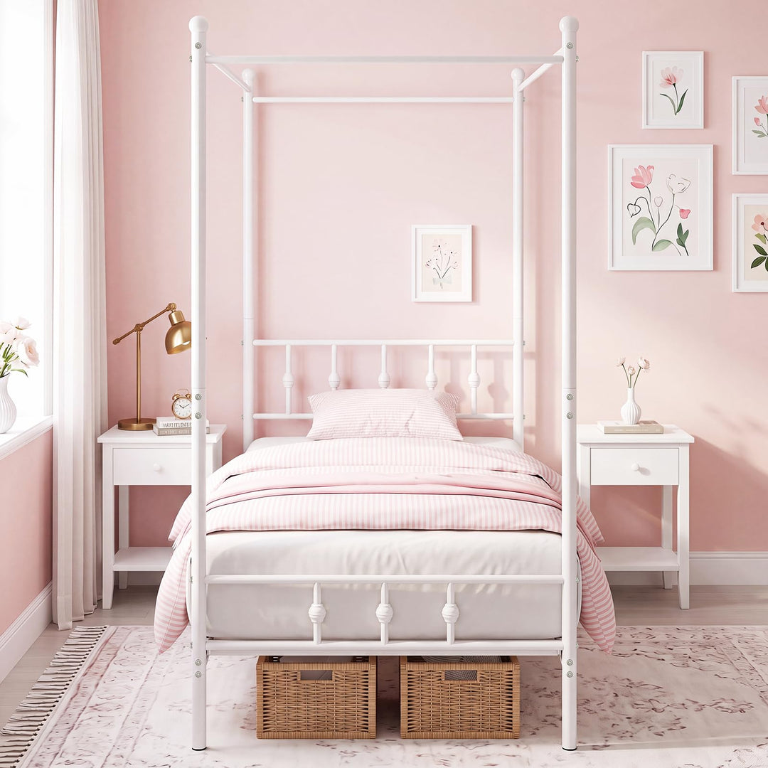 GIANTEX Metal Canopy Bed Frame Twin Size with Headboard and Footboard