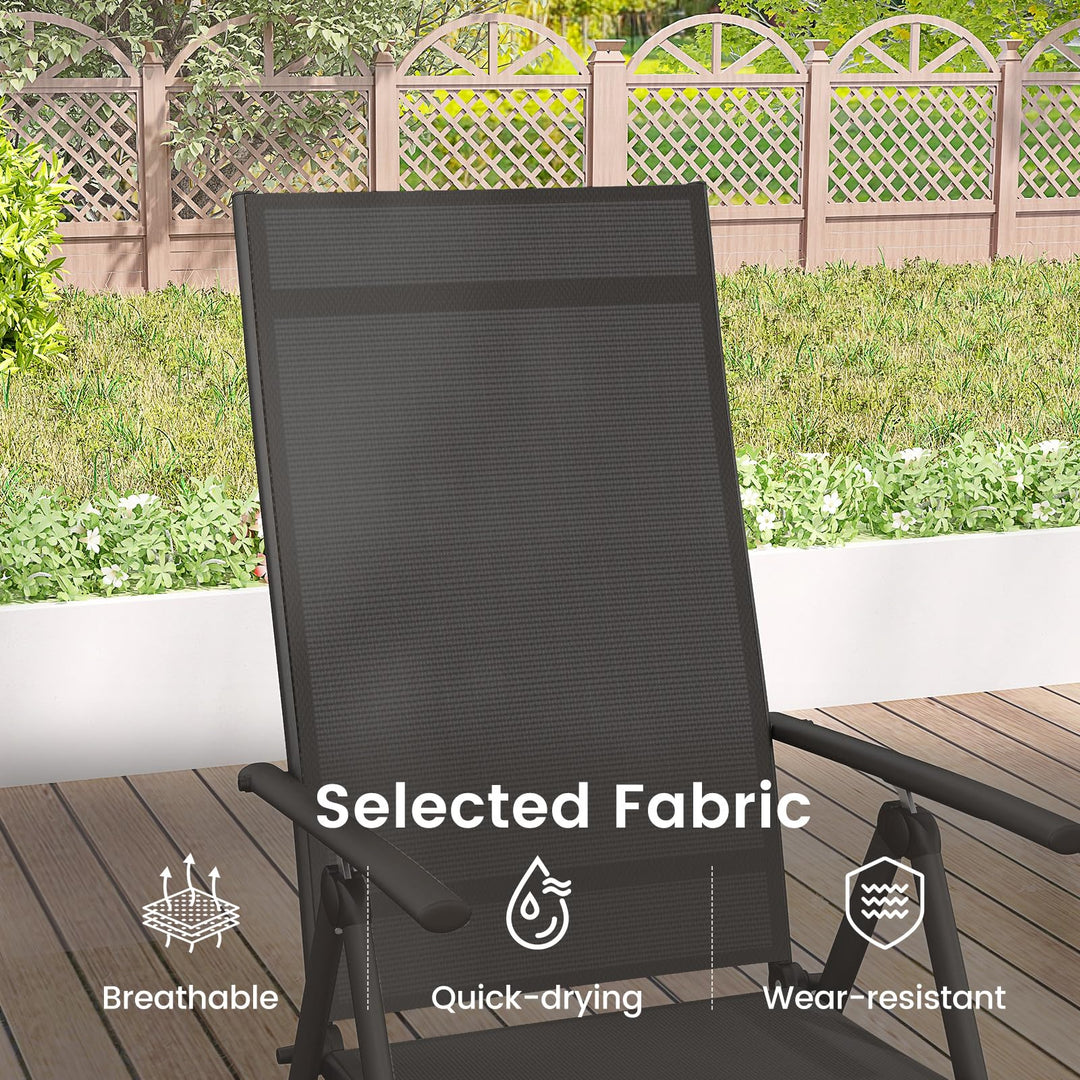 Giantex Folding Patio Chairs, High Back Outdoor Chairs with 7-Level Adjustable High Backrest