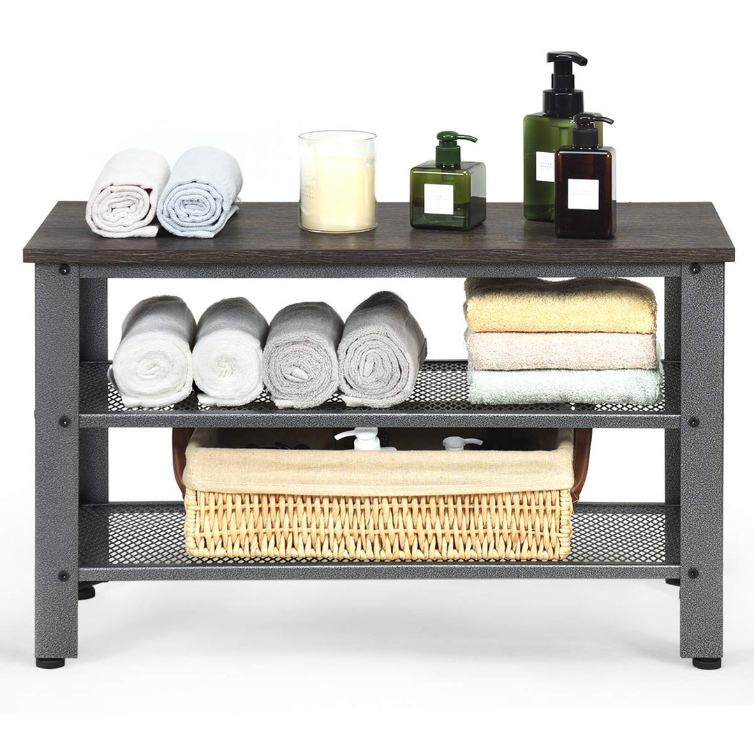 Giantex 3-Tier Shoe Bench, Industrial Shoe Rack with 2 Mesh Storage Shelves