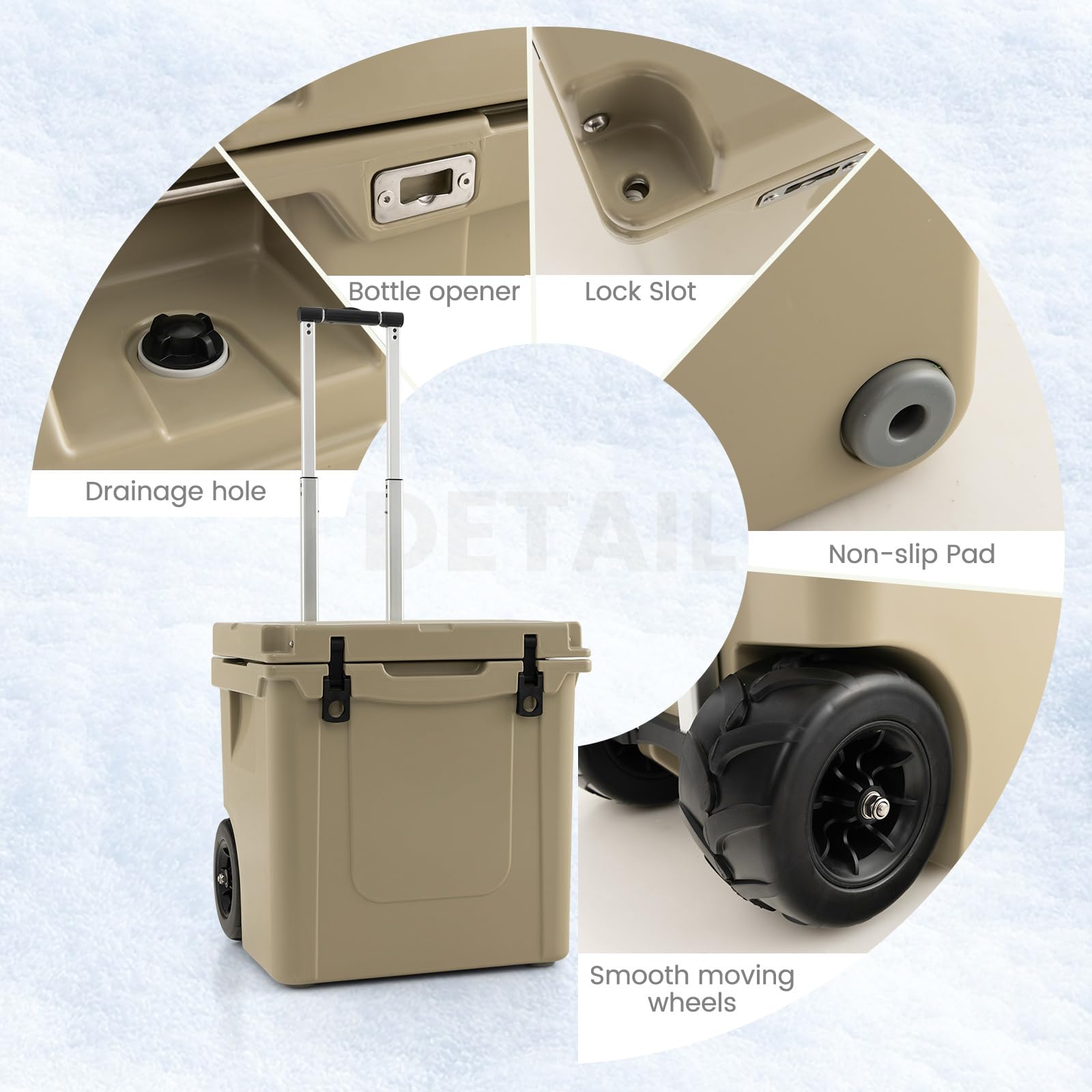 Giantex Cooler with Wheels, 45 Quart Rolling Cooler with All Terrain Wheels