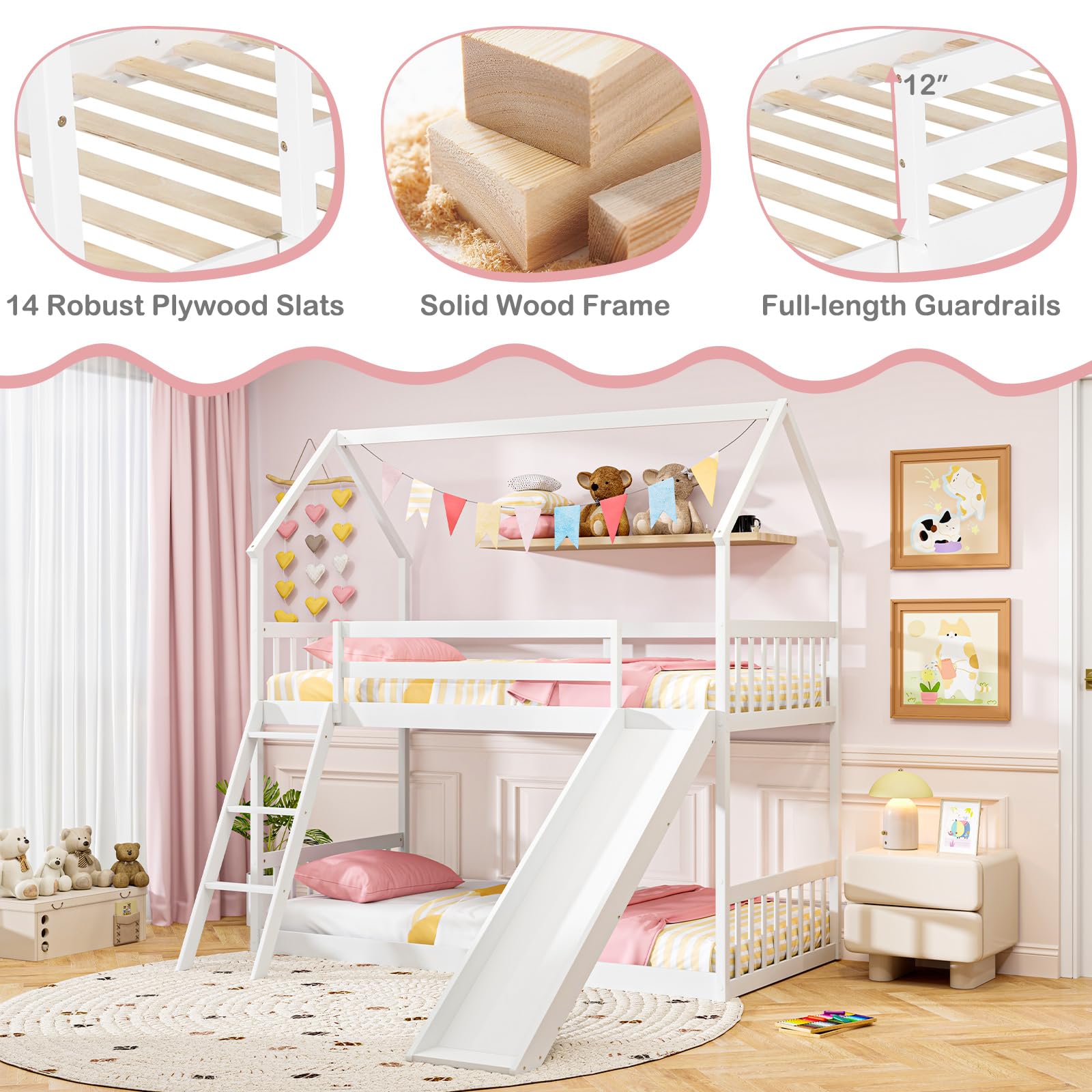 Giantex Wood Kids Bunk Bed with Slide & Ladder