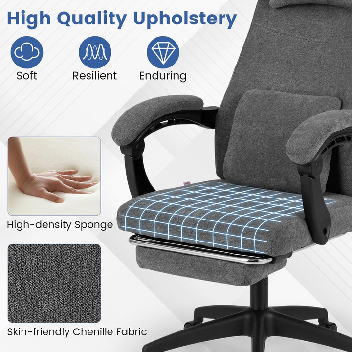 Giantex Reclining Office Chair Chenille Fabric Desk Chair with Padded Linkage Armrests