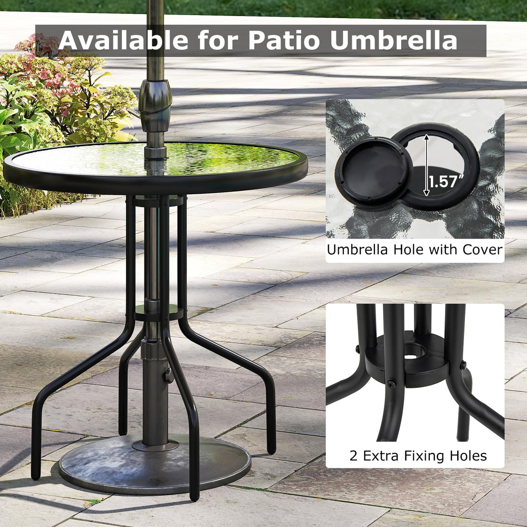 glass patio table umbrella hole plug Giantex Patio Round Dining Table with Tempered Glass Tabletop and 1.57" Umbrella Hole