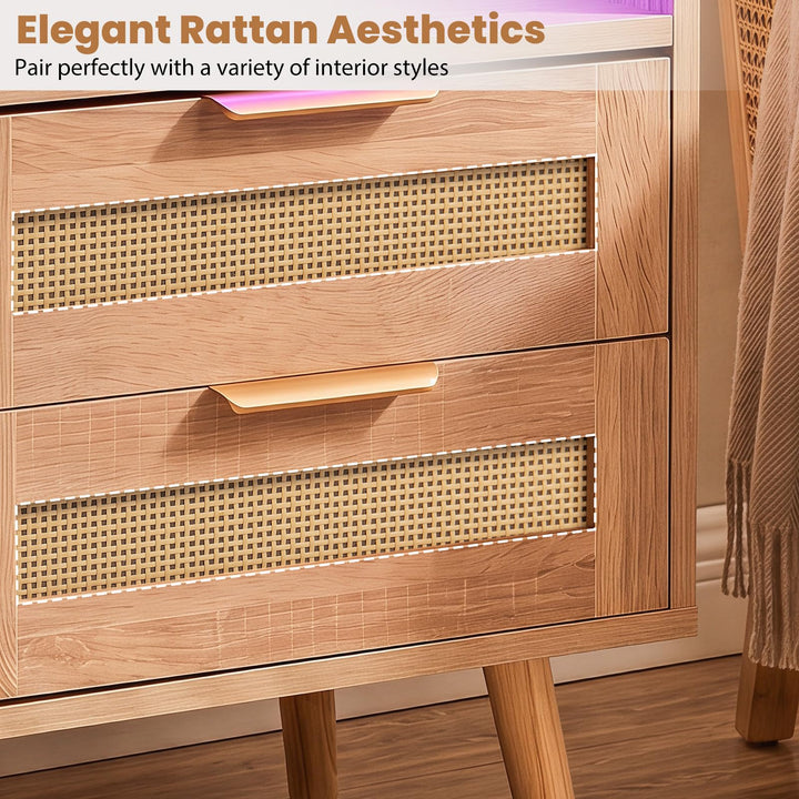 GIANTEX Rattan Nightstand with 2 Drawers &amp; Open Shelf (1/2)