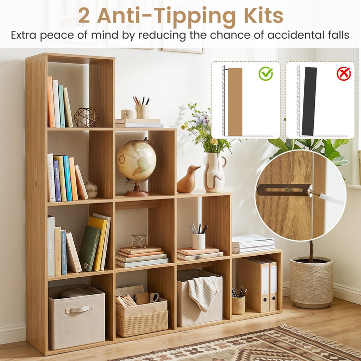 Giantex 51" Wooden 10-Cube Stepped Bookcase for Living Room