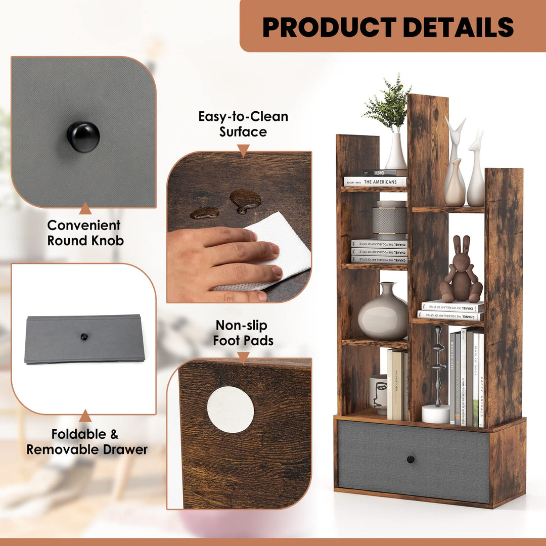 Giantex 9-Cube Bookcase with 2 Drawers - Industrial Freestanding Open Display Shelving with Anti-toppling Device