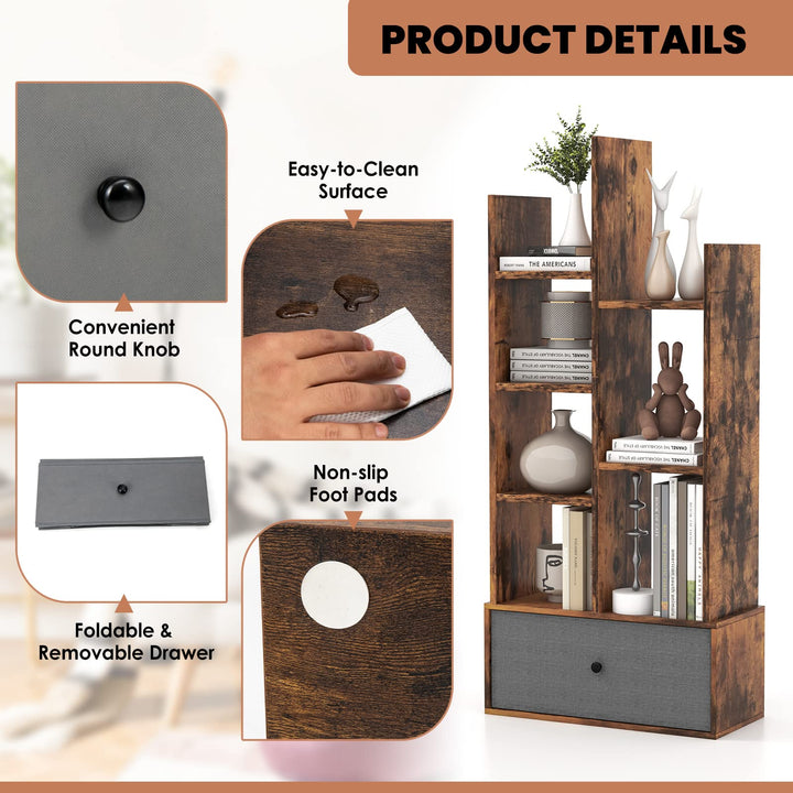 Giantex 9-Cube Bookcase with 2 Drawers - Industrial Freestanding Open Display Shelving with Anti-toppling Device