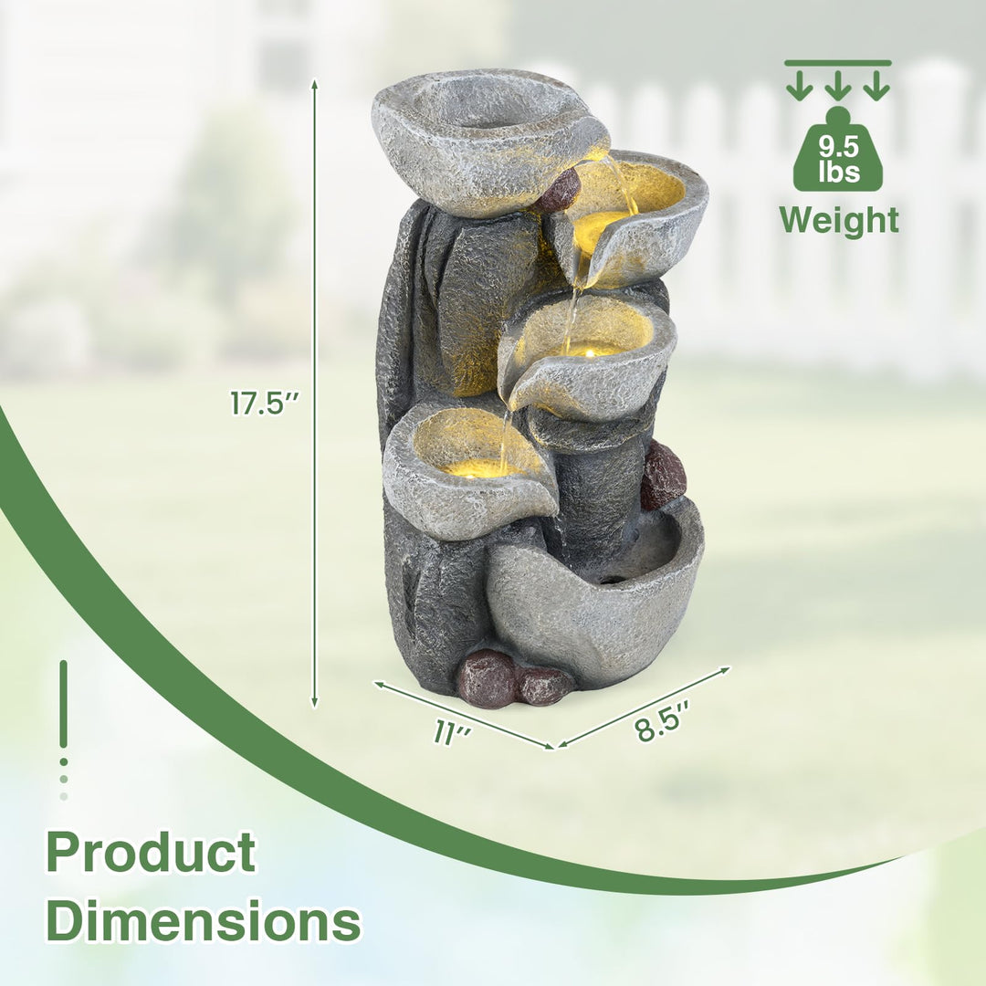 Giantex 5-Tier Outdoor Water Fountain with Lights