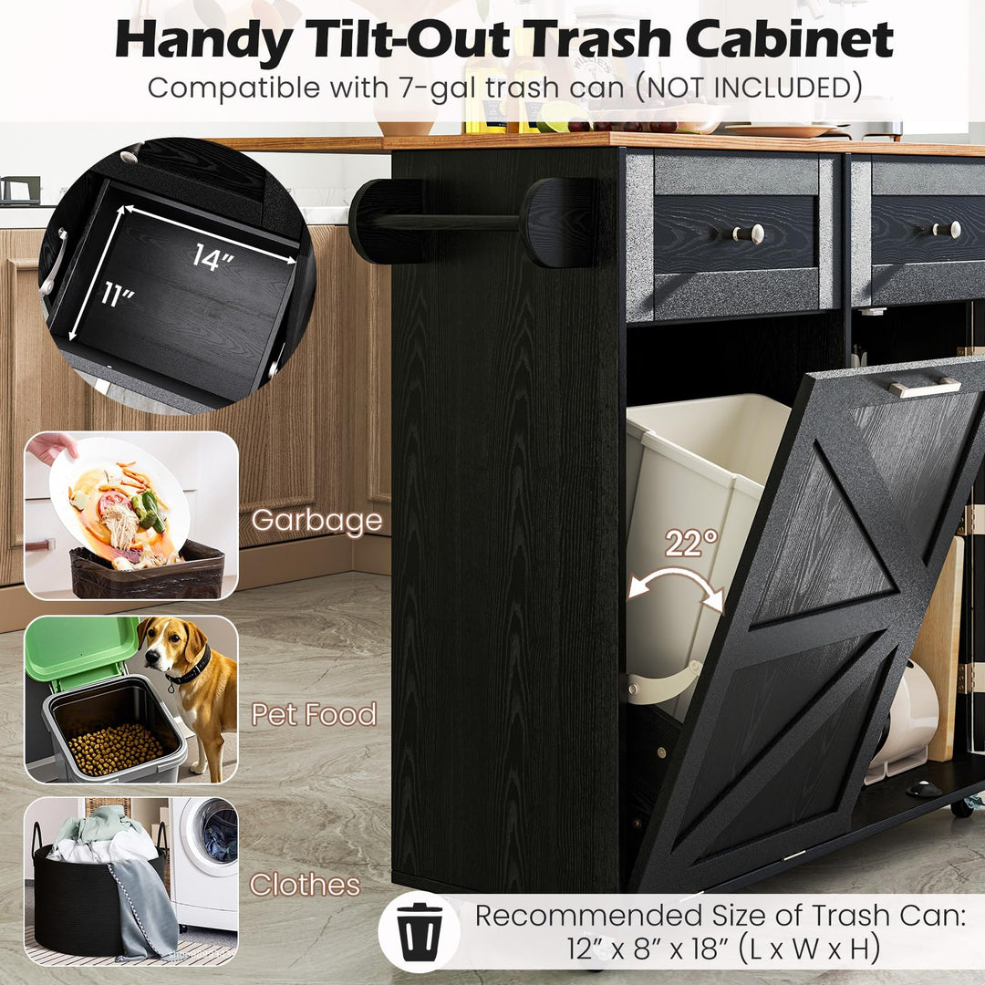 Giantex Kitchen Island Cart with Hidden Tilt Out Trash Can Cabinet, Drop Leaf, 2 Drawers, Towel Rack