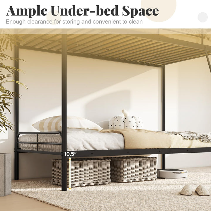 Giantex Metal Bunk Bed Twin Over Twin, Heavy Duty Twin Bunk Beds with Inclined Ladder & Safety Guardrails