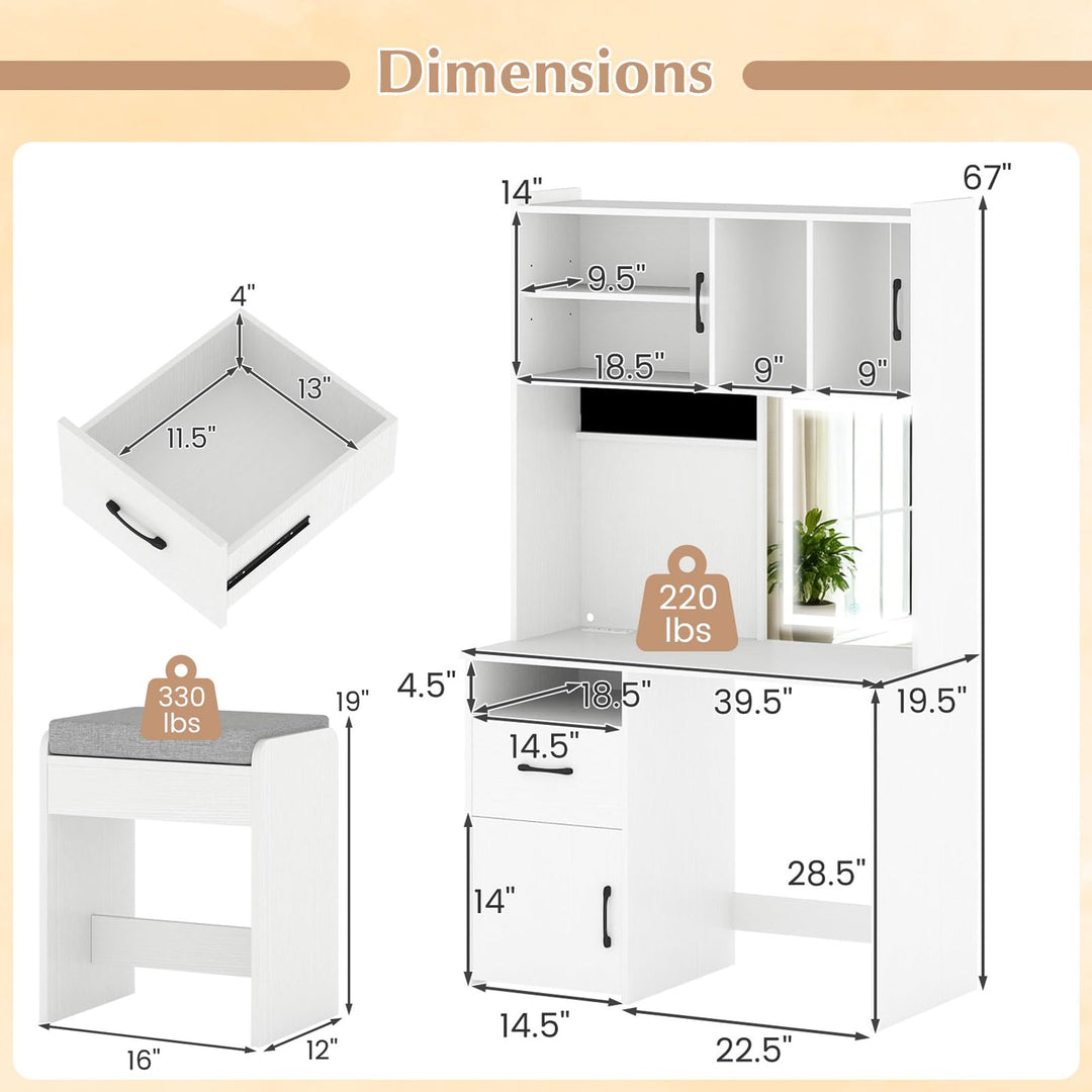 CHARMAID 67" LED Vanity Desk with Lighted Mirror