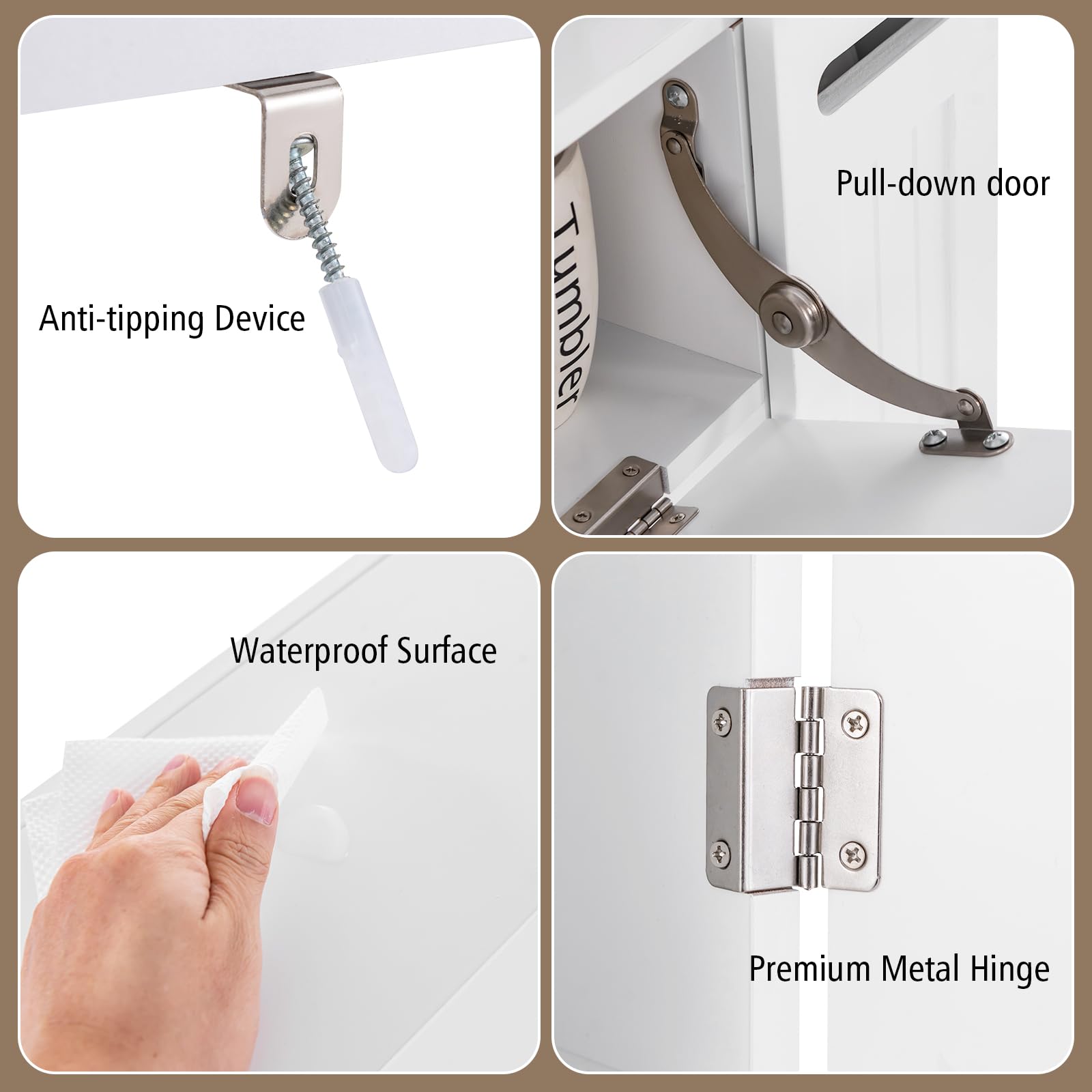Over-The-Toilet Rack Bathroom Shelf Storage Cabinet Wooden Drop Door Freestanding Spacesaver Improvements, White