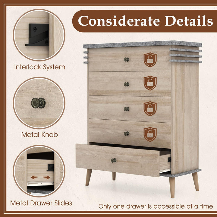 Giantex 5-Drawer Storage Cabinet with Rubber Wood Legs