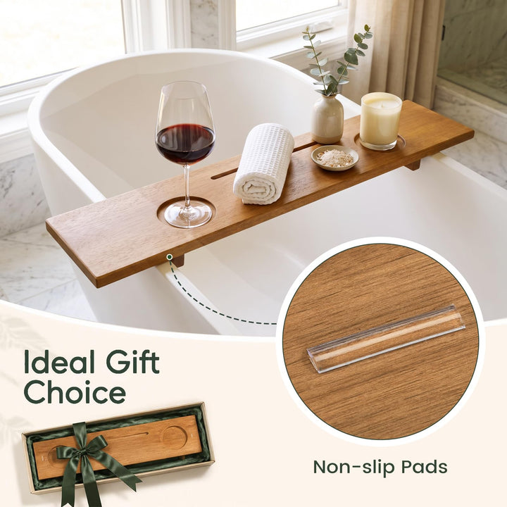 GIANTEX 35" x 8" Large Wood Bath Tray for Bathtubs with Adjustable Legs