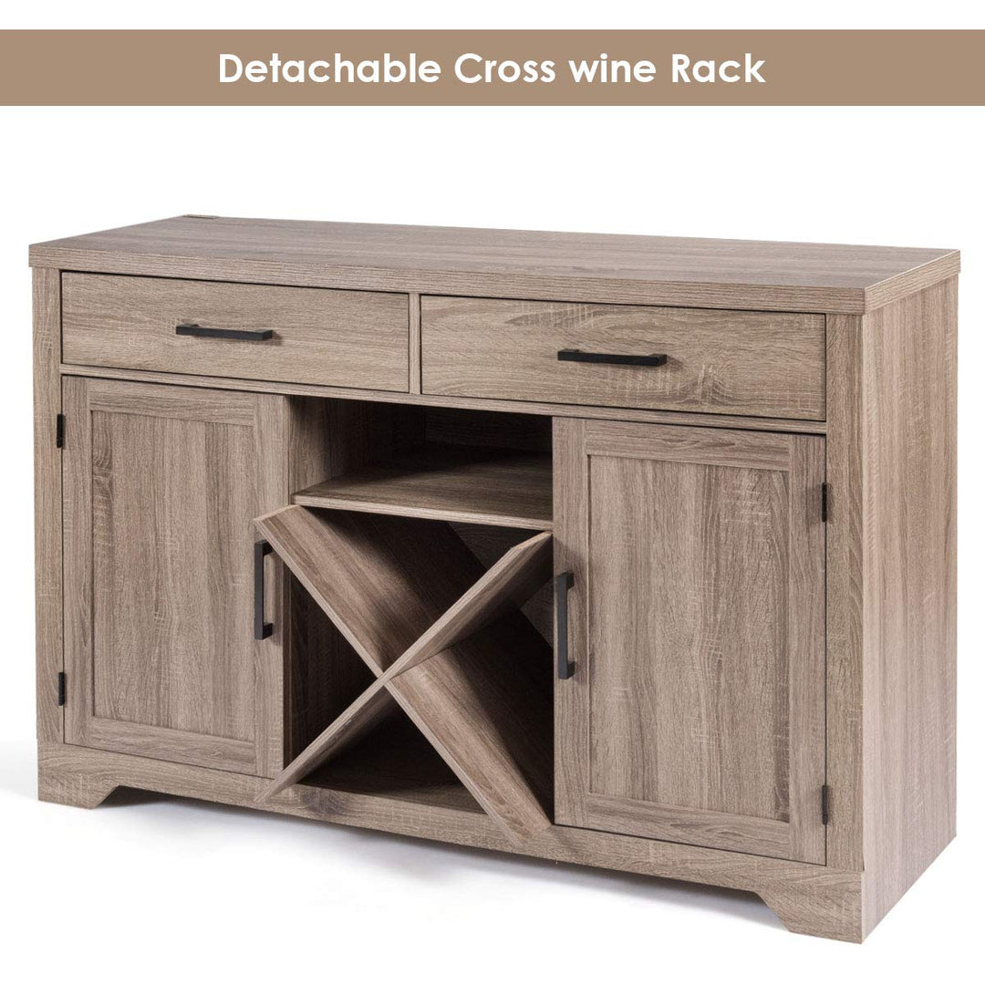 Giantex Buffet Cabinet, Farmhouse Sideboard with 2 Large Storage Drawers, Detachable Wine Rack(Gray)