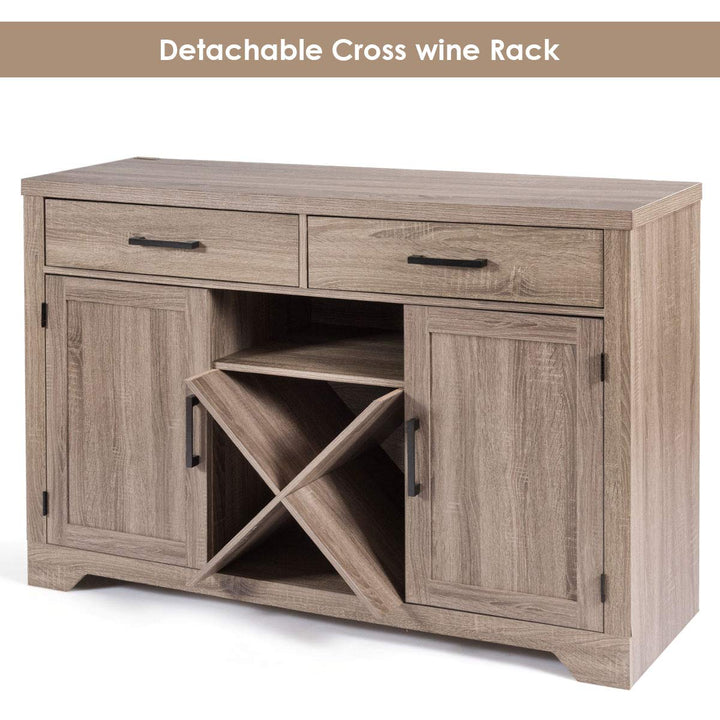 Giantex Buffet Cabinet, Farmhouse Sideboard with 2 Large Storage Drawers, Detachable Wine Rack(Gray)