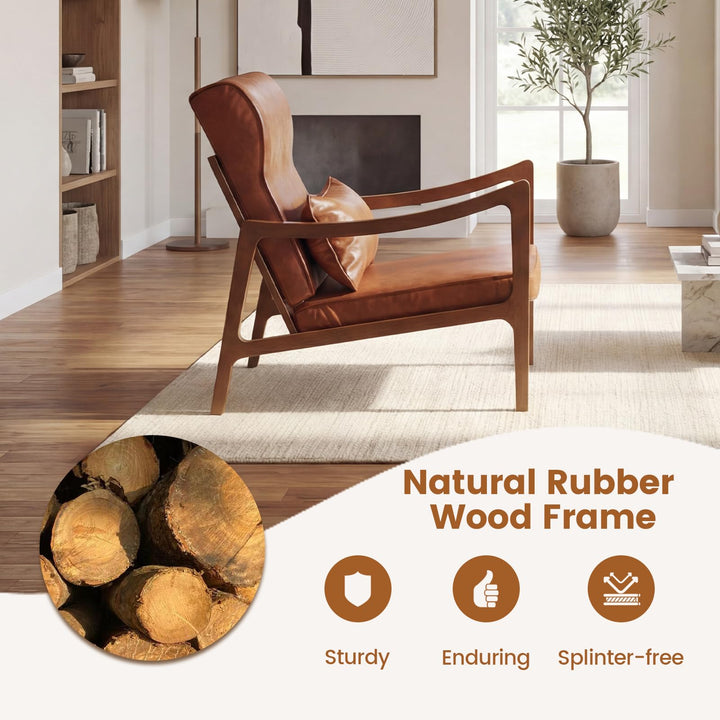 Giantex Faux Leather Upholstered Armchair with Lumbar Pillow for Living Room &amp; Bedroom