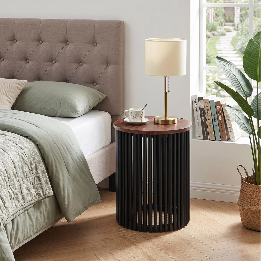 GIANTEX Round Acacia Wood Side Table With Round Top For Living Room