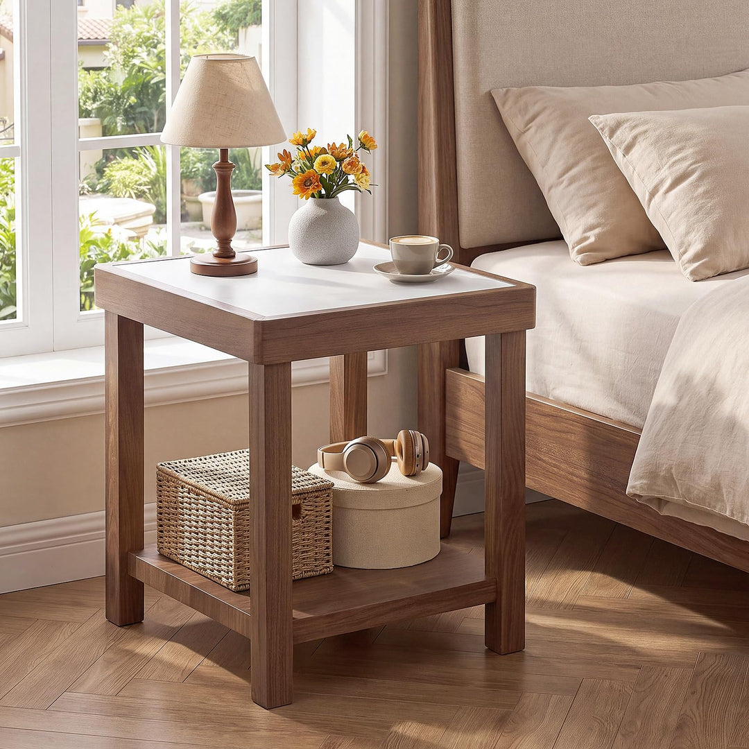 GIANTEX 2-Tier Square End Table with Tempered Glass Top (1/2)
