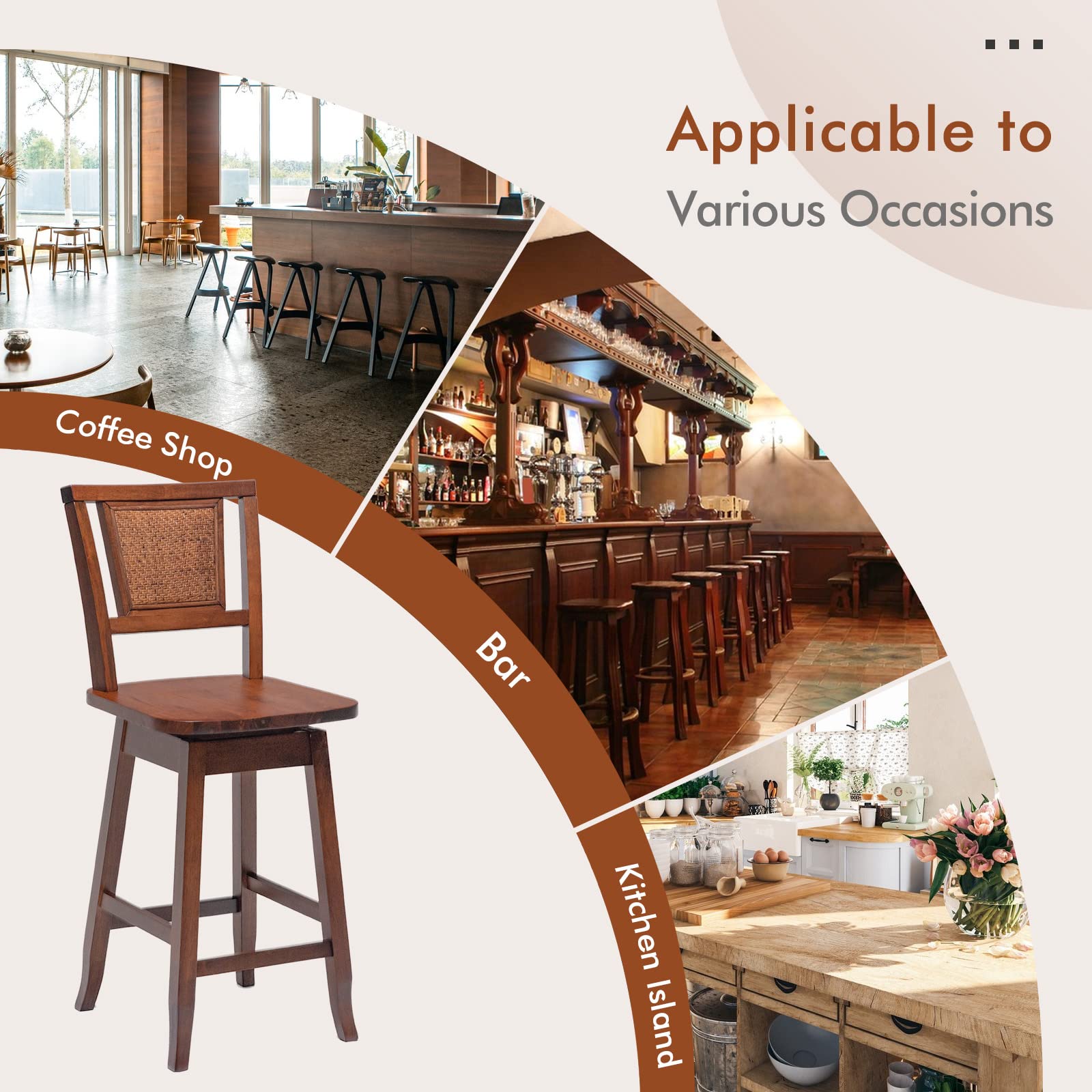 Giantex 24.5 Inch Counter Height Bar Stool with Rattan Back