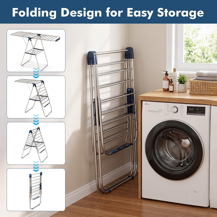 GIANTEX 60" L 2-Tier Foldable Clothes Drying Rack with Sock Clips