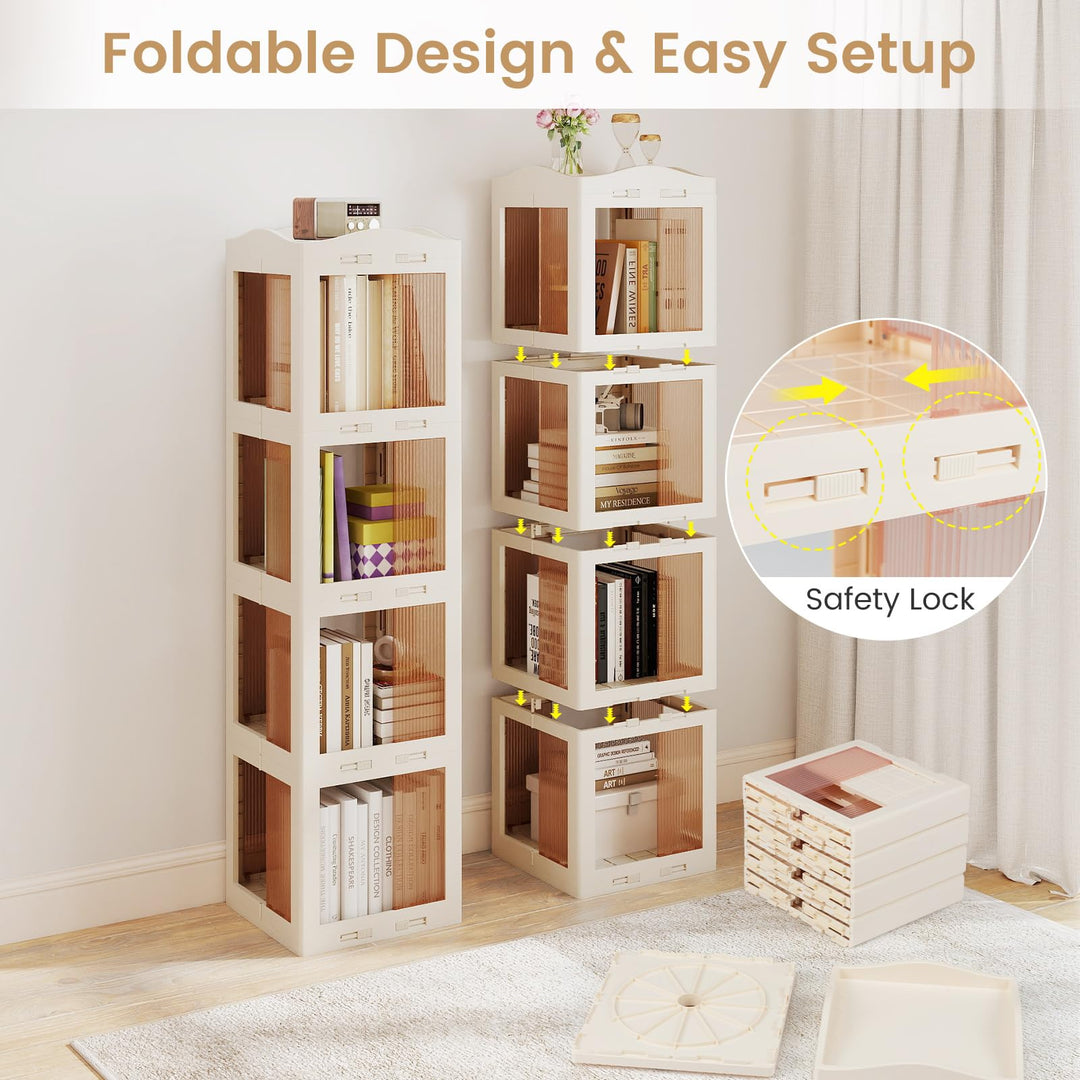 Giantex 4-Tier Spinning Bookcase w/Swivel Base | Translucent Storage Organizer for Living Room