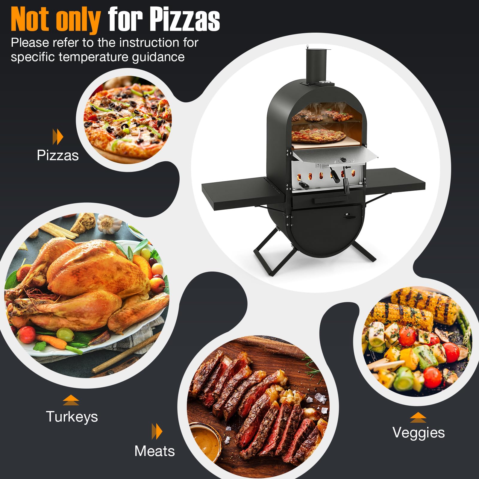 Giantex Pizza Oven Wood Fired - 2-Layer Outdoor Pizza Oven with Side Tables