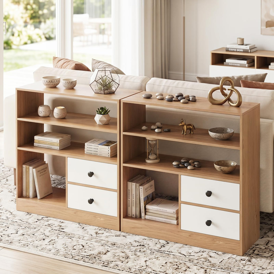 Giantex 4-Tier Freestanding Bookcase w/3 Open Compartments &amp; 2 Detachable Fabric Drawers