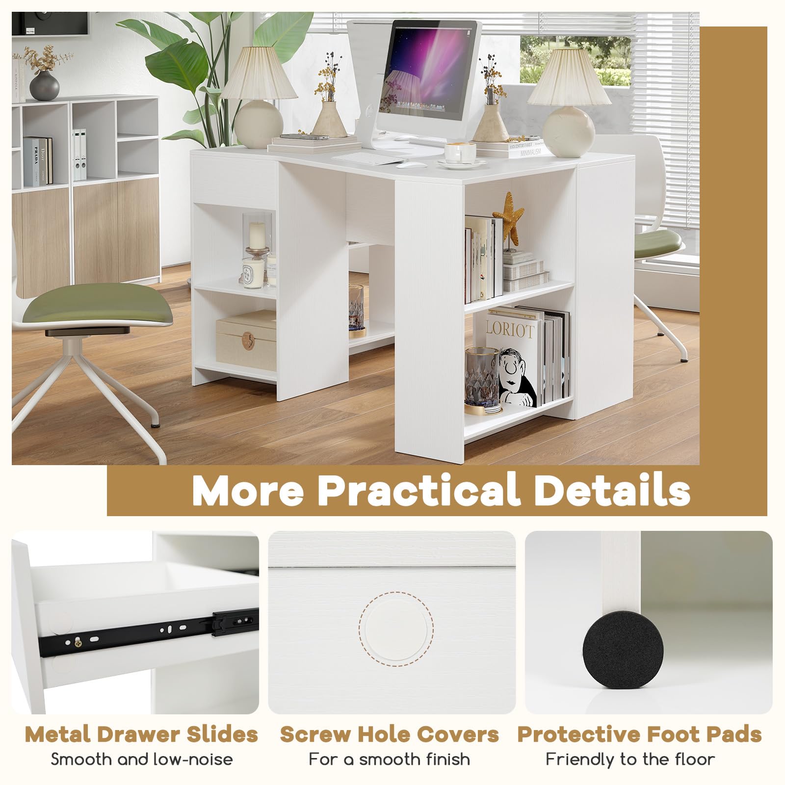 Giantex White Desk with Drawer 48 Inch Corner Desk