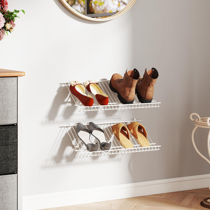 Giantex Wall Mounted 24" Shoe Rack Set of 2 Metal Wire Storage Shelf