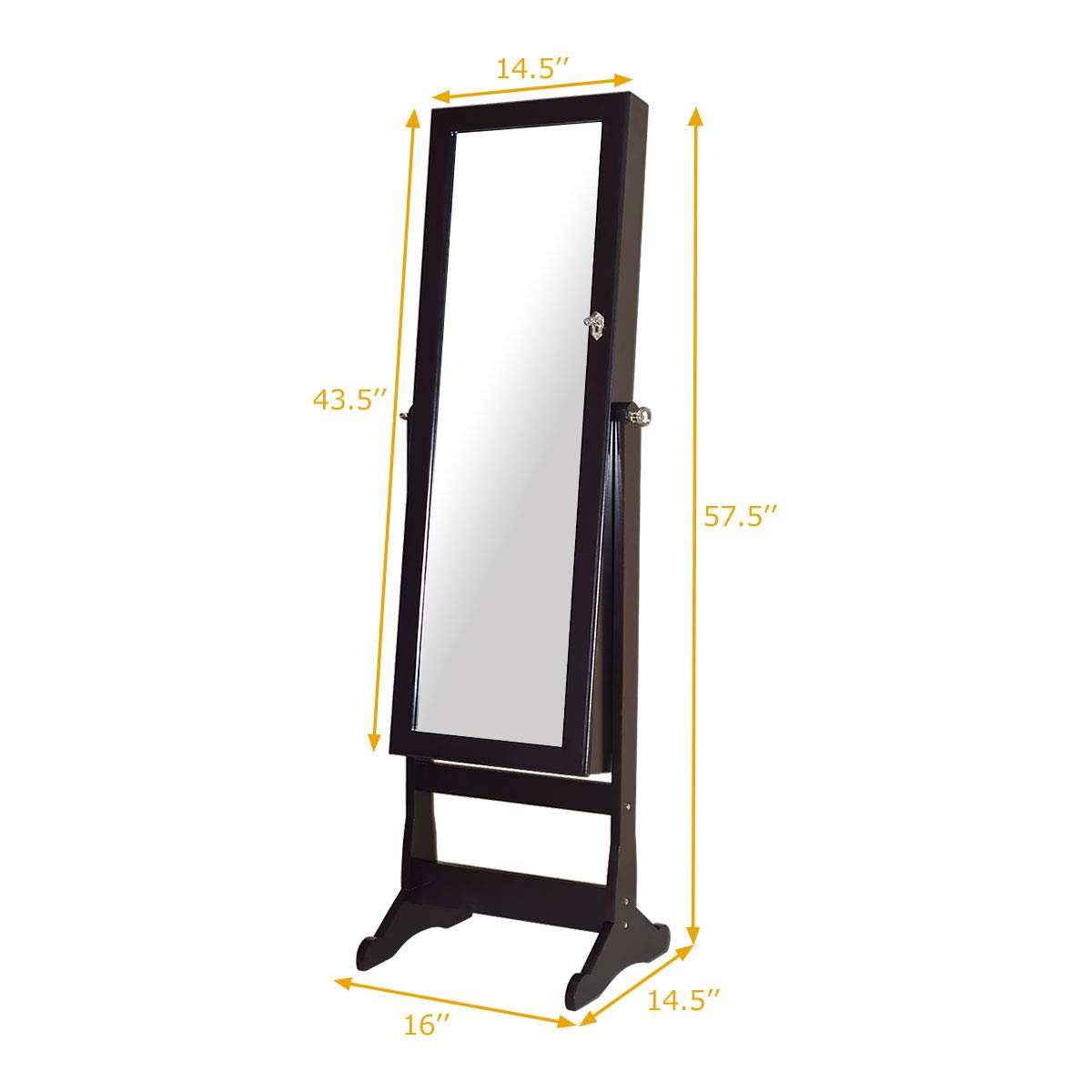 Giantex 57.5"H 2 LEDs Standing Jewelry Cabinet with Full Length Mirror with 2 Drawers, 4 Adjustable Angles, Jewelry Storage Organizer
