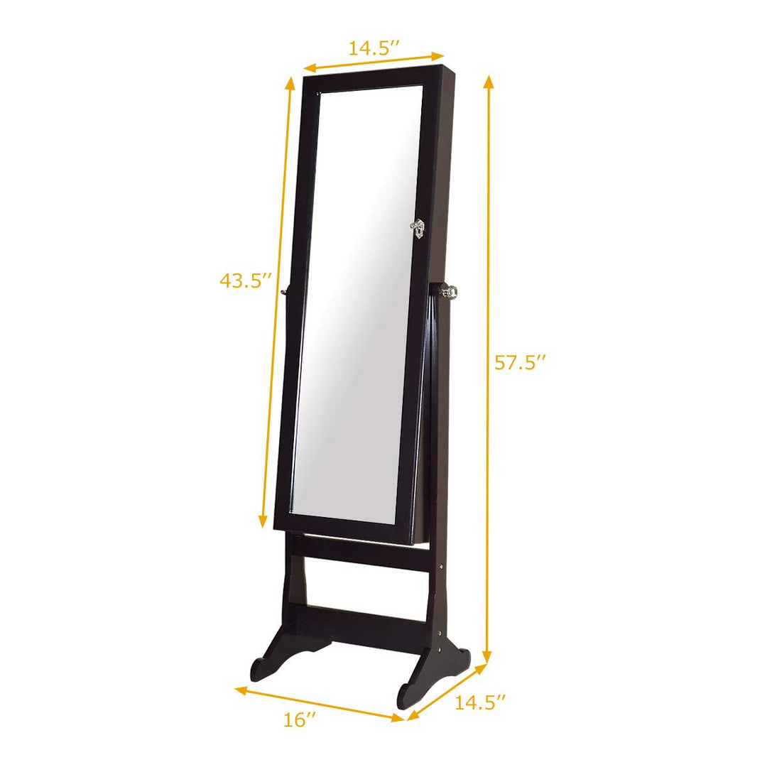 Giantex 57.5"H 2 LEDs Standing Jewelry Cabinet with Full Length Mirror with 2 Drawers, 4 Adjustable Angles, Jewelry Storage Organizer