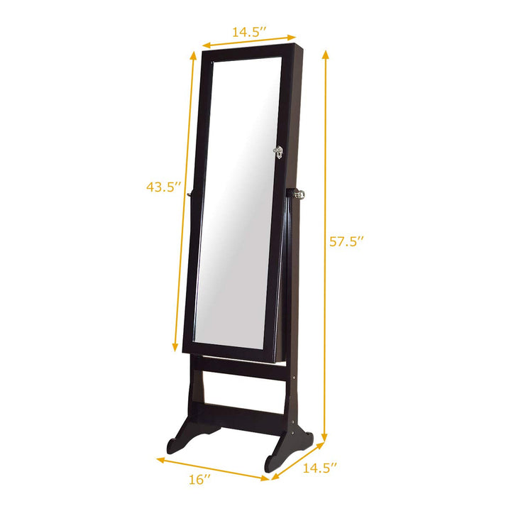 Giantex 57.5"H 2 LEDs Standing Jewelry Cabinet with Full Length Mirror with 2 Drawers, 4 Adjustable Angles, Jewelry Storage Organizer
