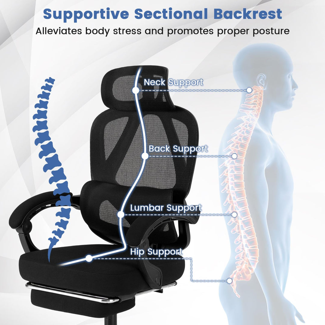Giantex Mesh Office Chair with Retractable Footrest 135° Tilting Backrest
