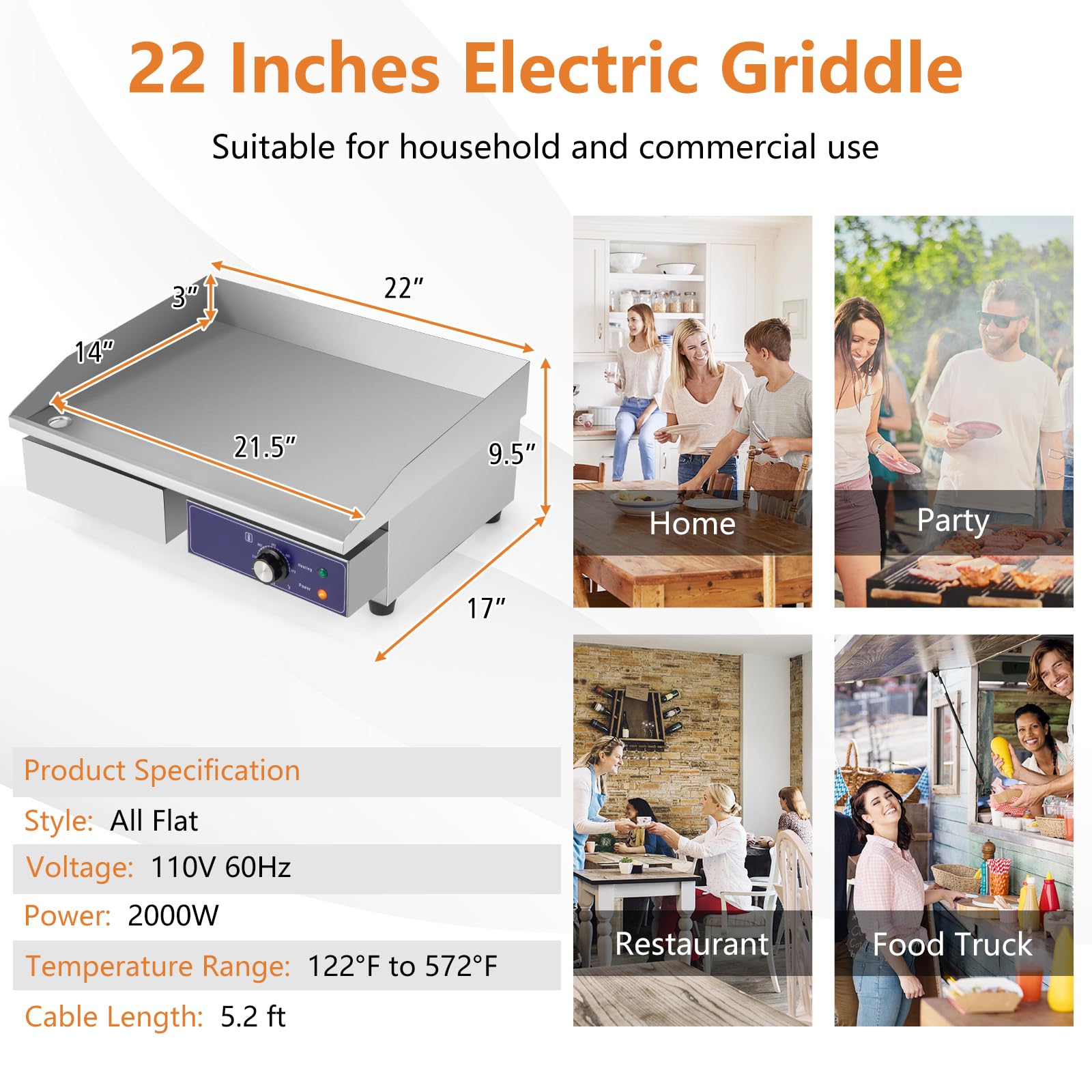 22" Electric Griddle 2000W - Giantex 