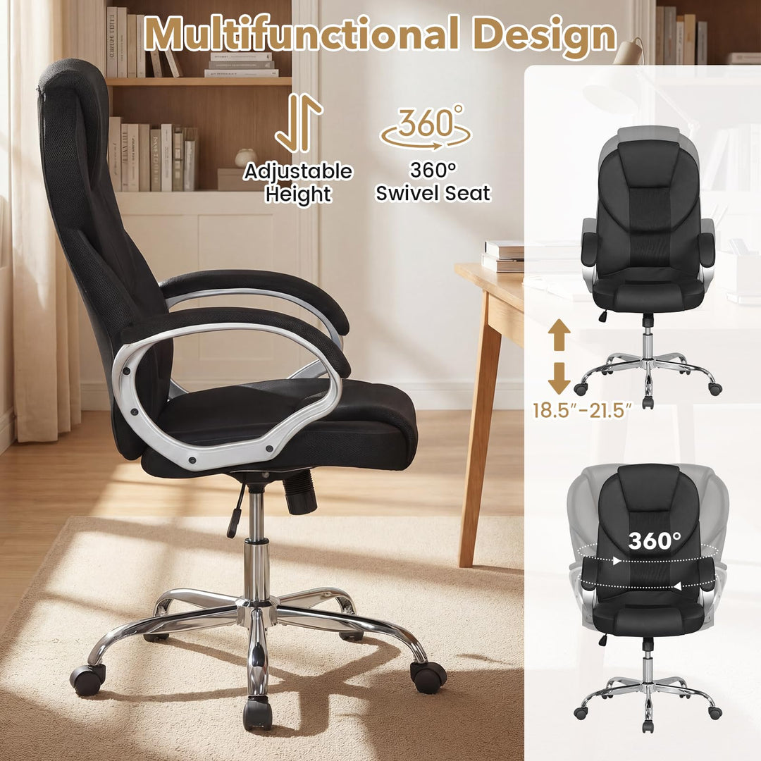 Giantex Leather Office Chair | Ergonomic Mesh Executive Chair with Padded Armrests &amp; Rocking Backrest